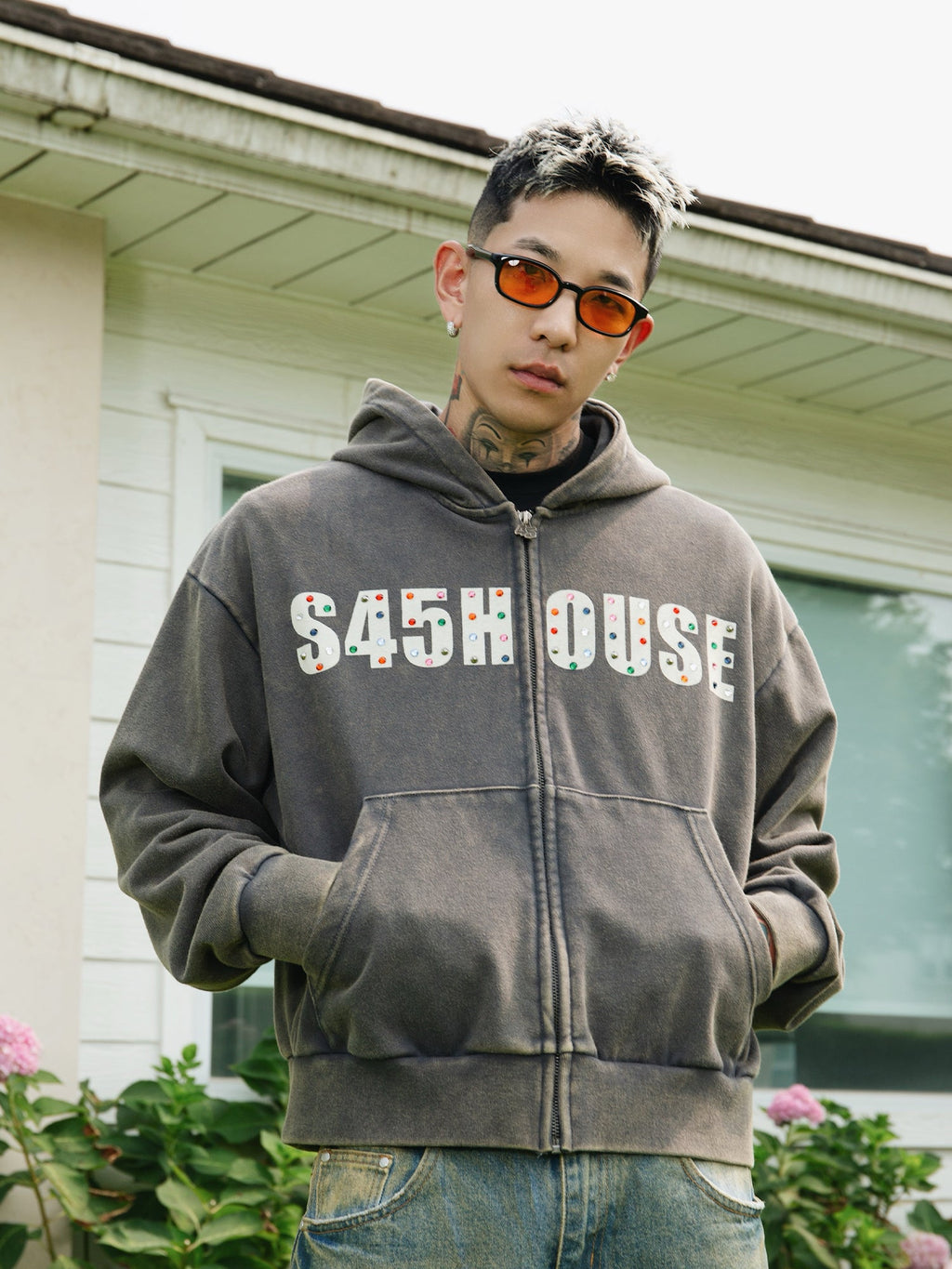 S45 Gemstone Logo Washed Zip Up Hoodie