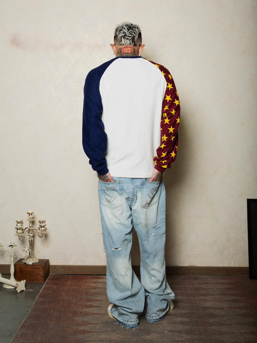 S45 Star Raglan Two Color Stitching Sweatshirt