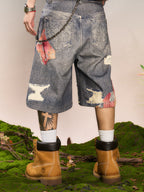 YADcrew Evening Lace Print Denim Shorts