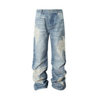 YADcrew Lace Peace Dove Patch Embroidery Print Jeans