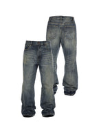 STEEPC Vintage Washed Cat Whisker Bootcut Jeans