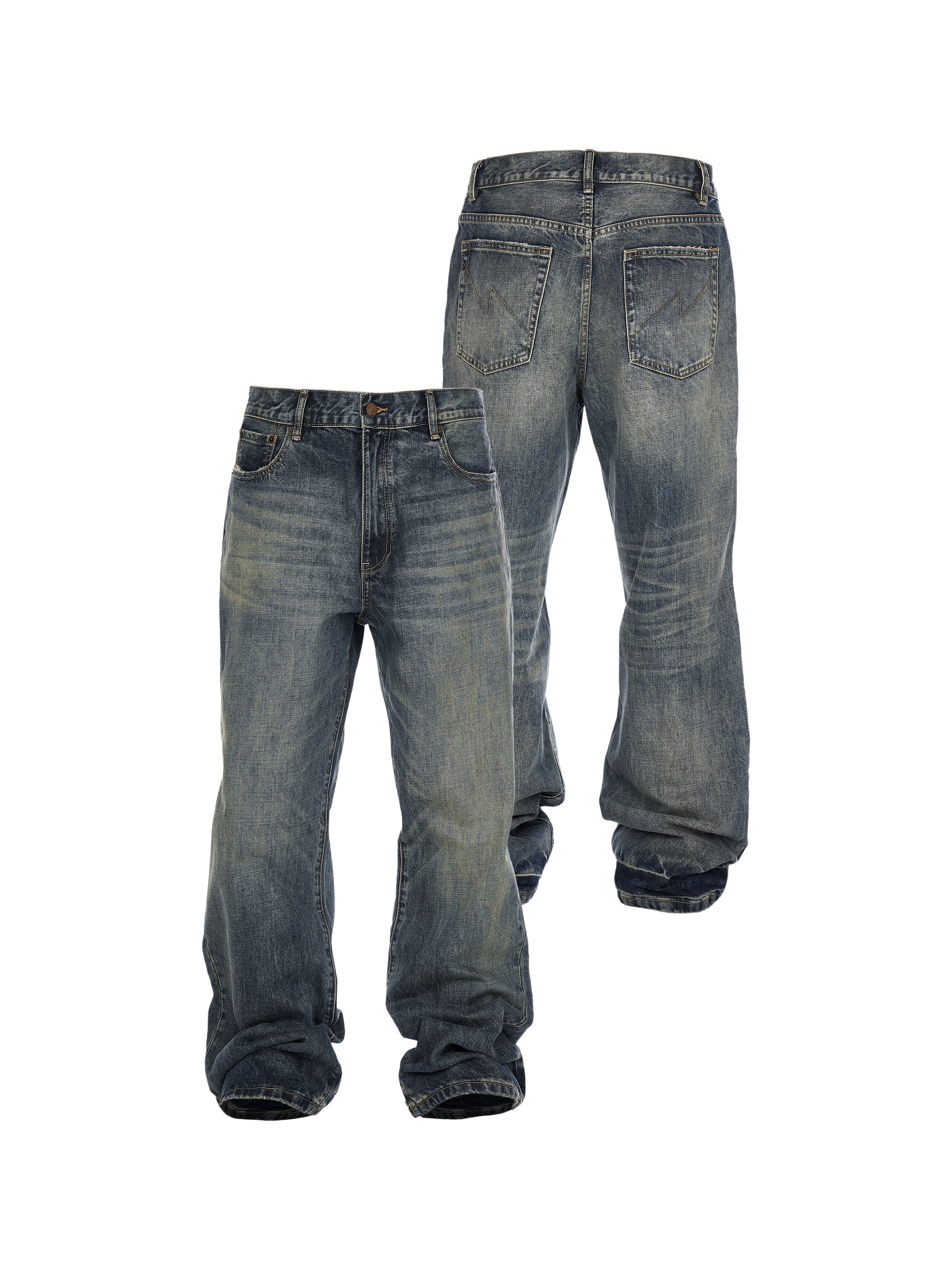 STEEPC Vintage Washed Cat Whisker Bootcut Jeans