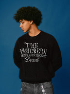 YADcrew Pearl Text Typography Knit Sweater
