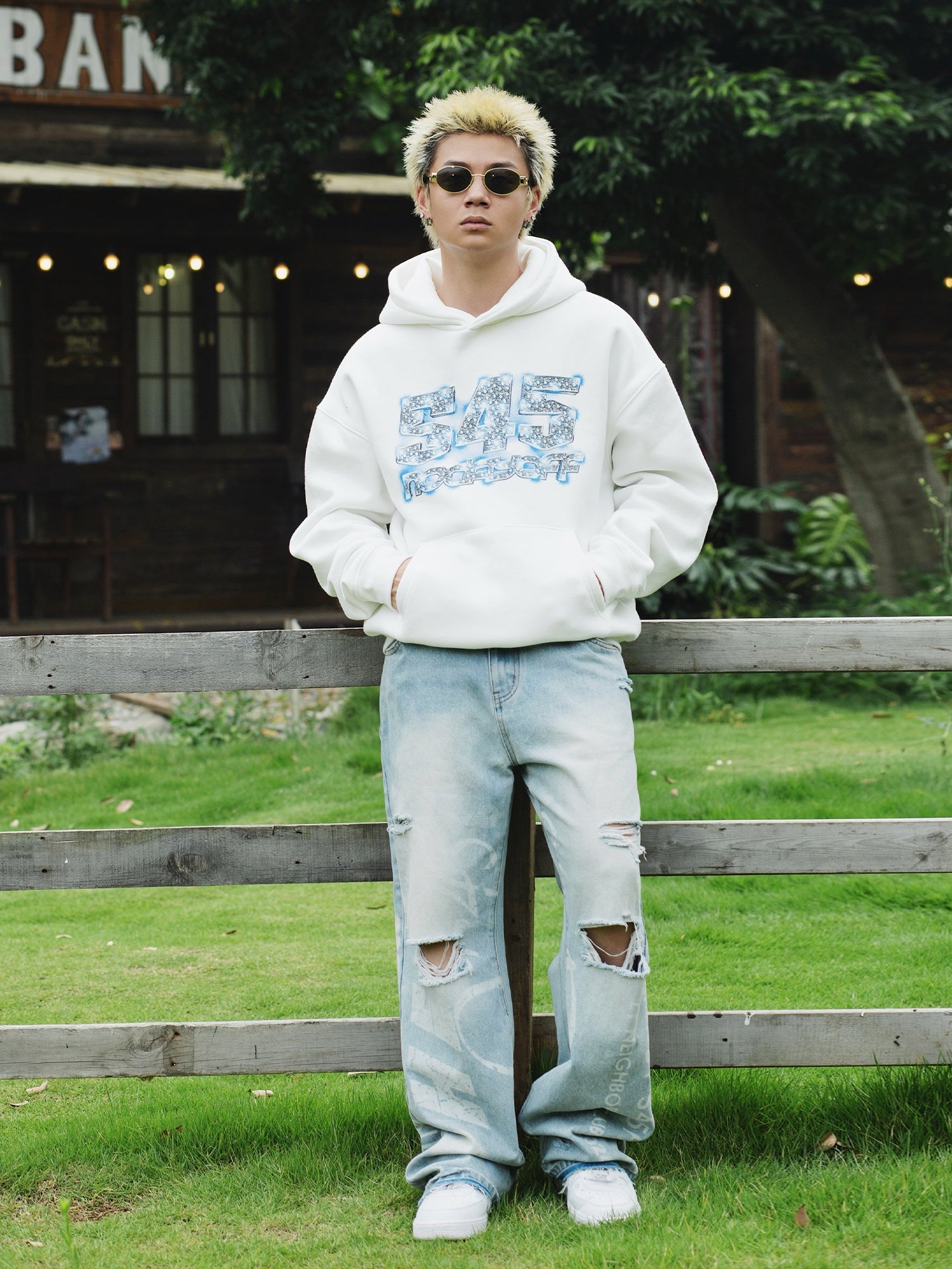 S45 Ice Blue Full Diamond Print Logo Hoodie