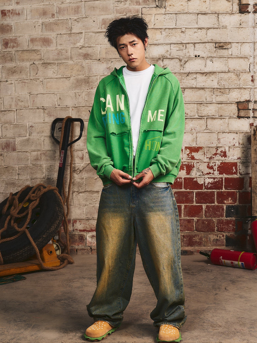 S45 Washed Flocking 3D Printed Zip Up Hoodie