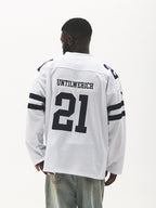UNTILWERICH Mesh Quilting Embroidered Long Sleeve Hockey Jersey