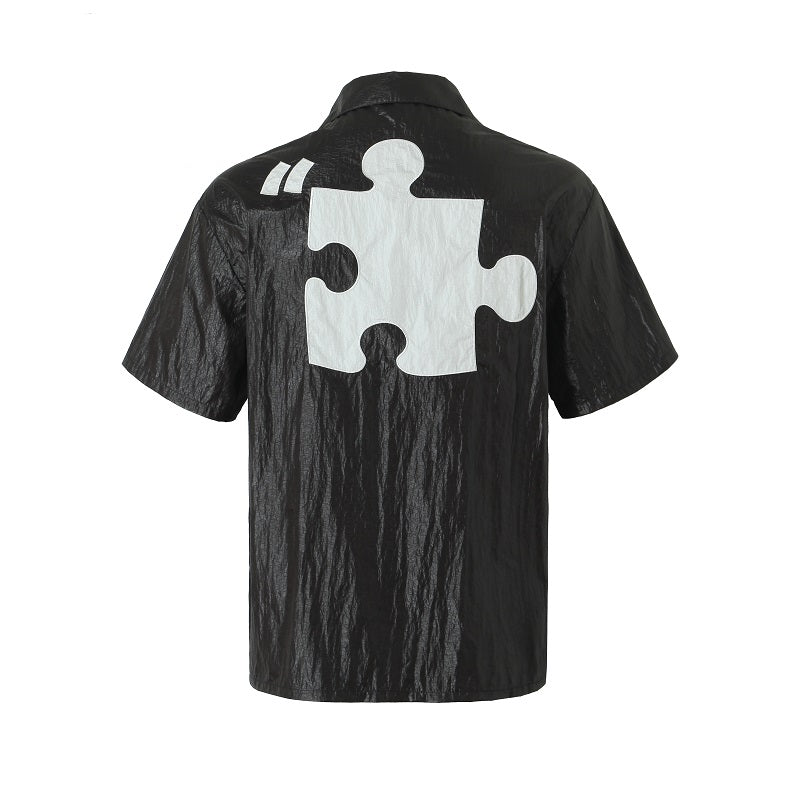 YADcrew Plastic Pattern Fabric Short Sleeved Shirt