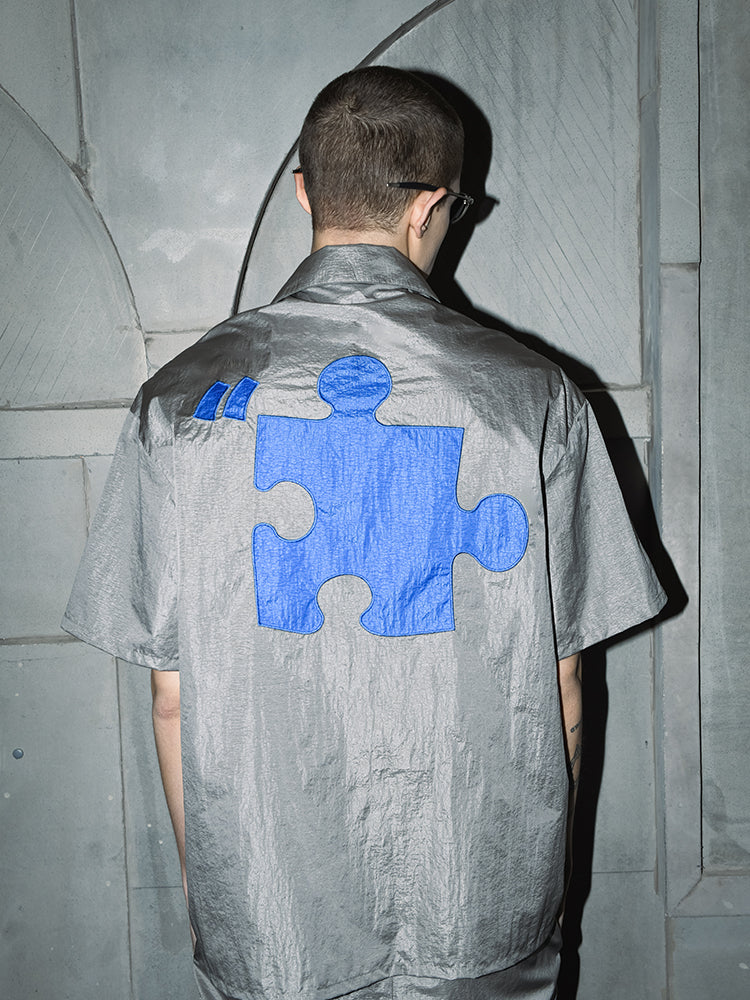 YADcrew Plastic Pattern Fabric Short Sleeved Shirt