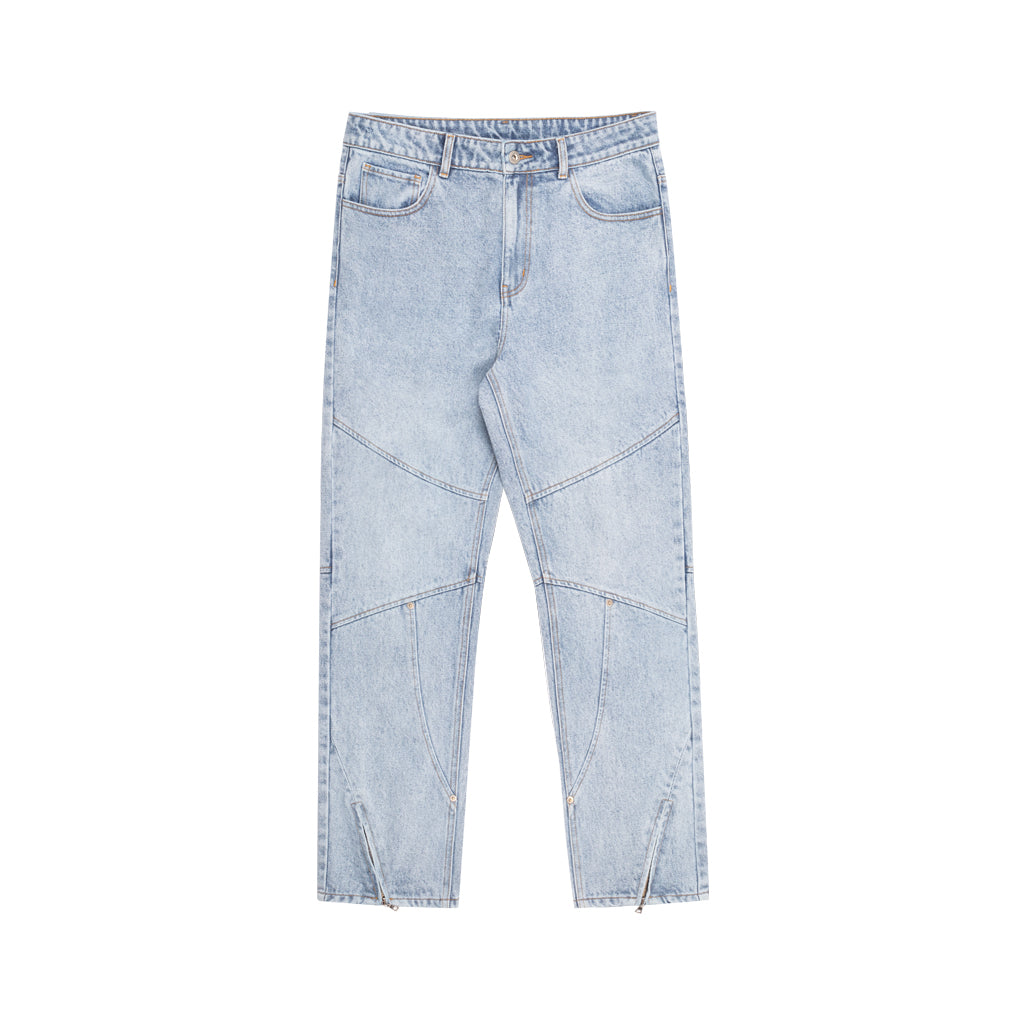 ANTIDOTE Washed Zipper Deconstructed Patchwork Denim Jeans