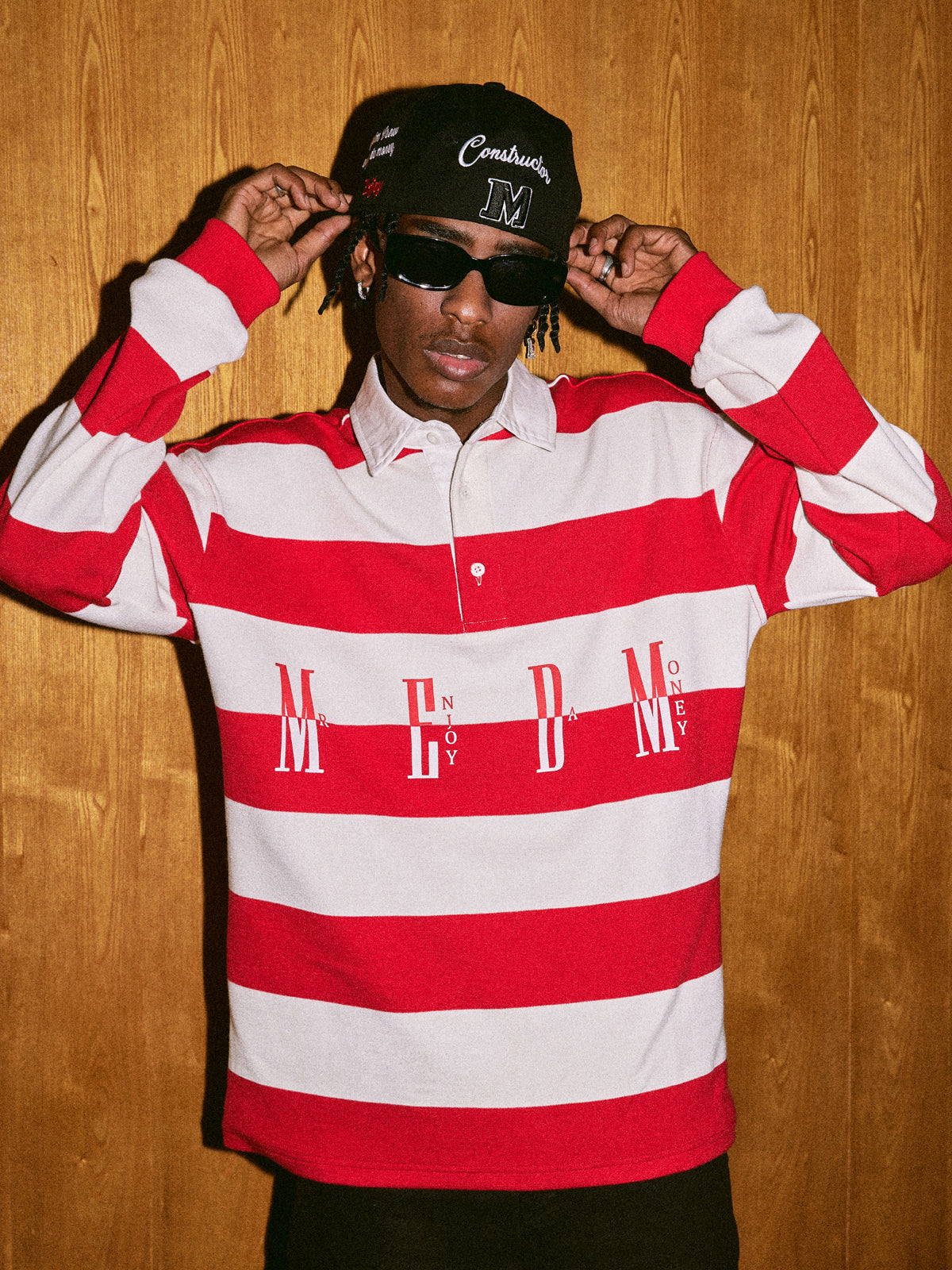 MEDM Striped Logo Long Sleeved Polo Shirt