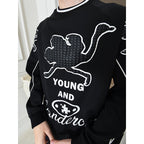 YADcrew Ostrich Foam Printed Sweatshirts