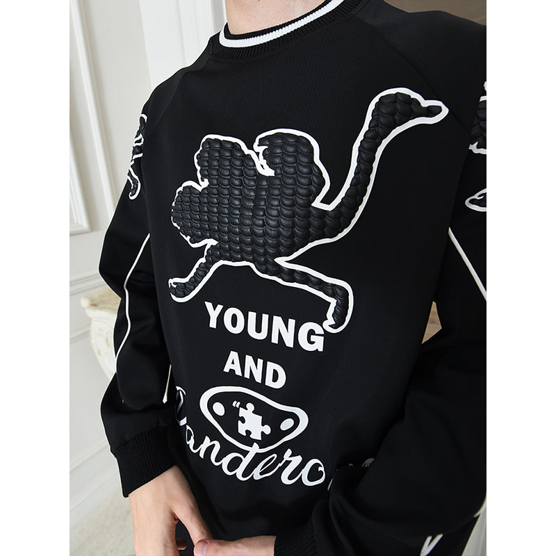 YADcrew Ostrich Foam Printed Sweatshirts