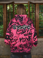 STEEPC Pink Graffiti Drop Shoulder Zip Hoodie