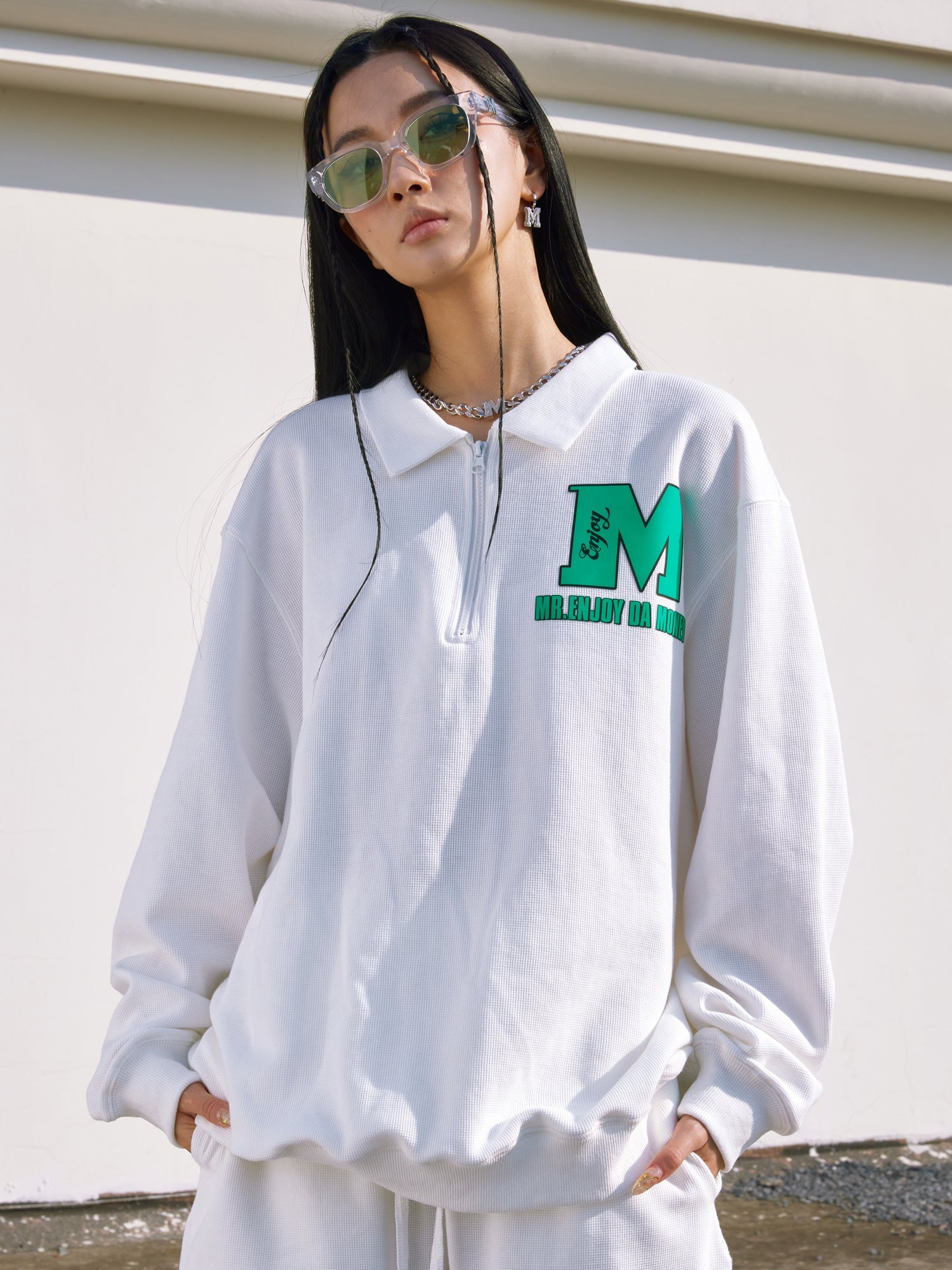 MEDM Waffle Half Zipper Polo Shirt