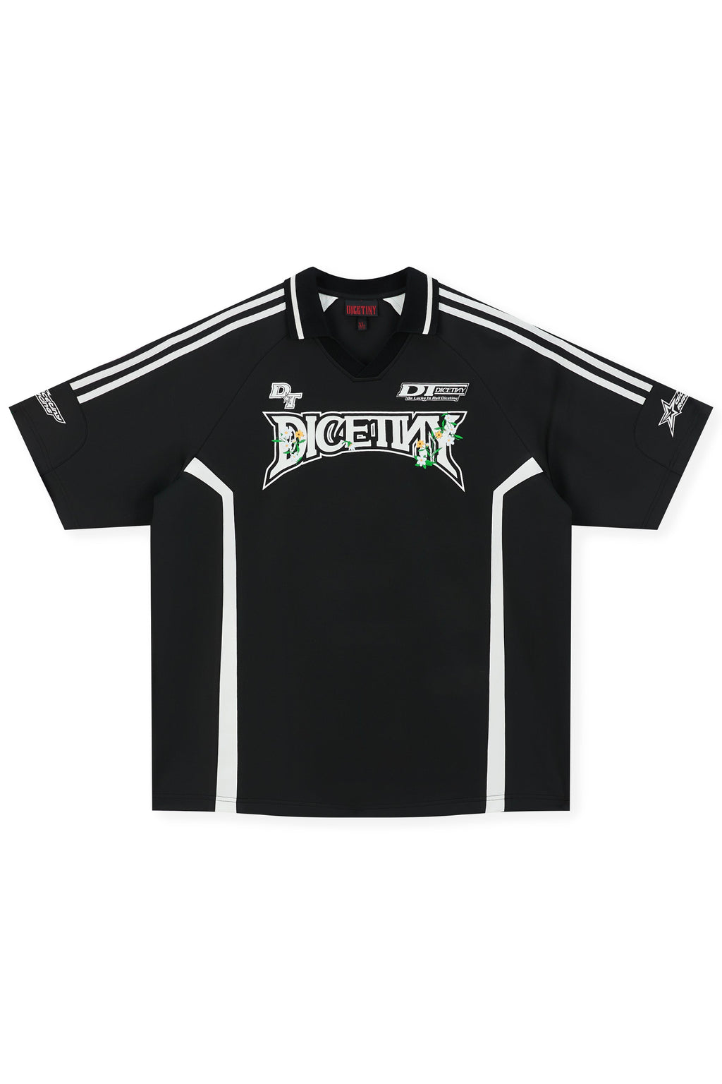 DICETINY Floral Logo Print Soccer Jersey Polo Shirt