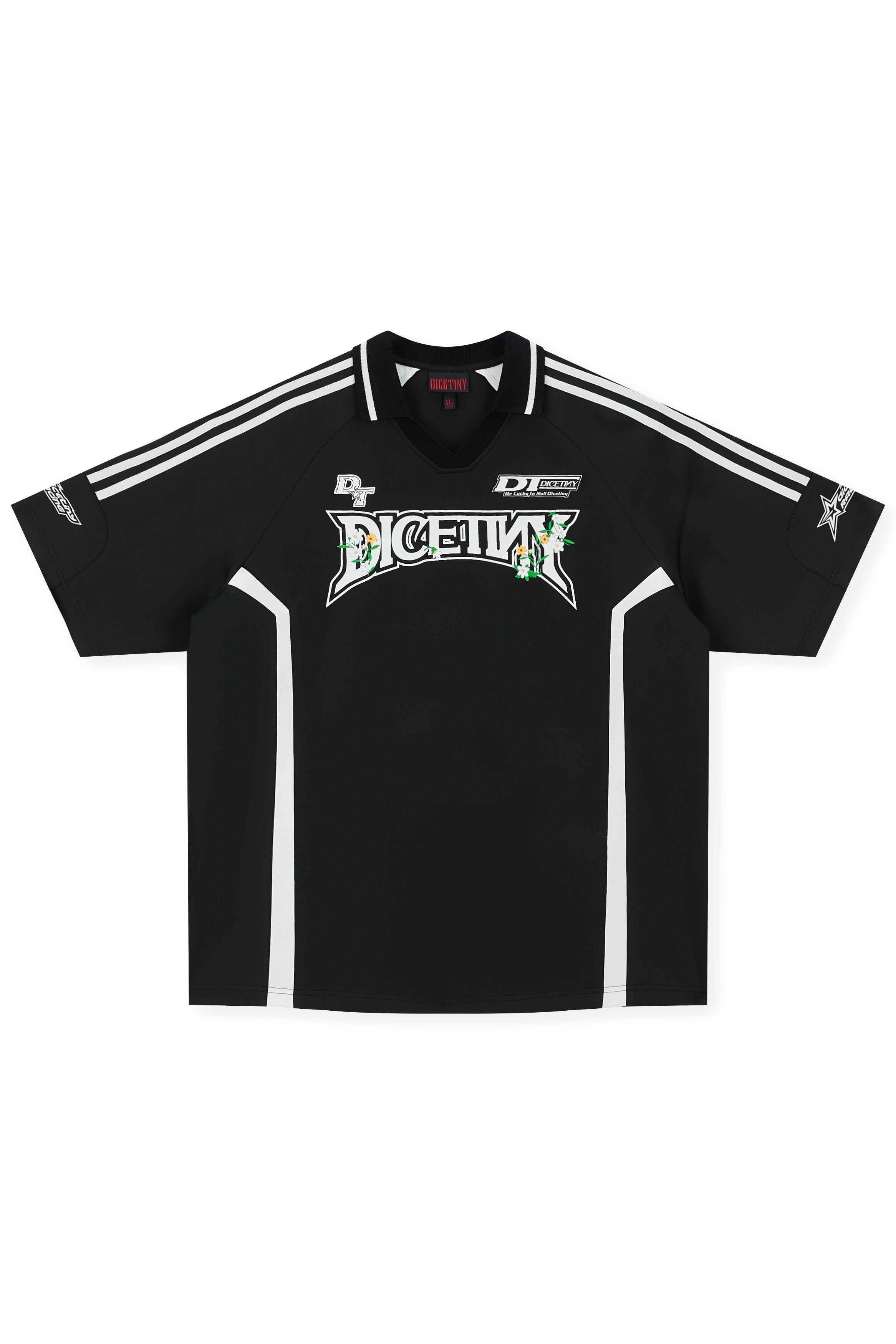 DICETINY Floral Logo Print Soccer Jersey Polo Shirt