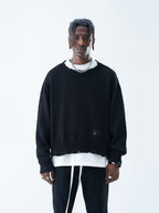 Harsh and Cruel Patch Label Distressed Knit Sweater