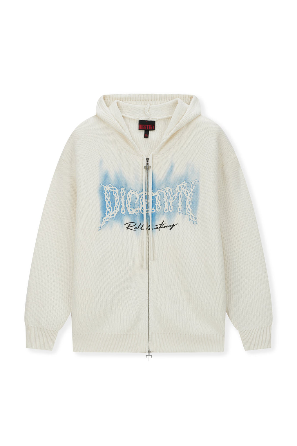 DICETINY Thorn Logo Print Zip Up Knit Hoodie