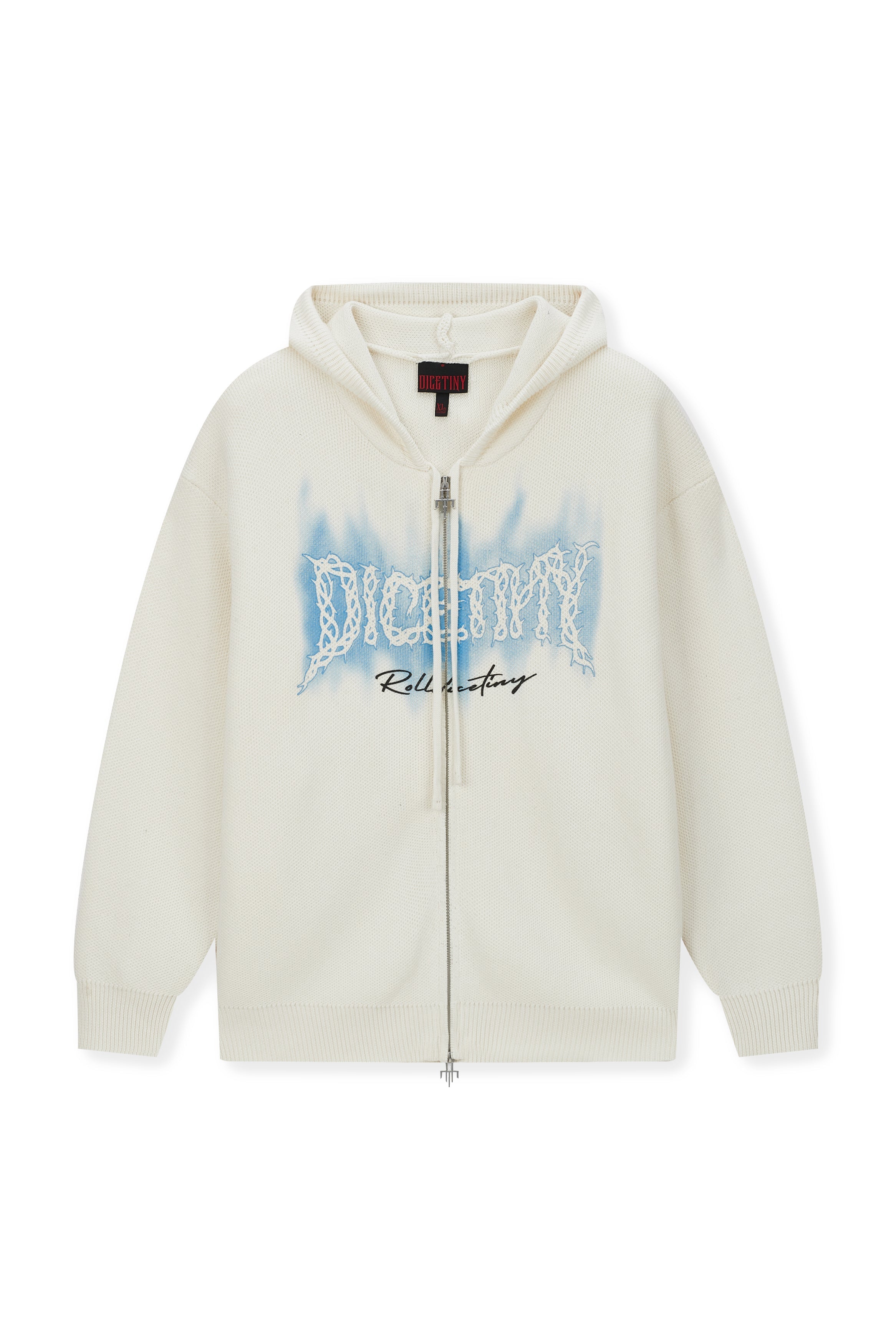 DICETINY Thorn Logo Print Zip Up Knit Hoodie