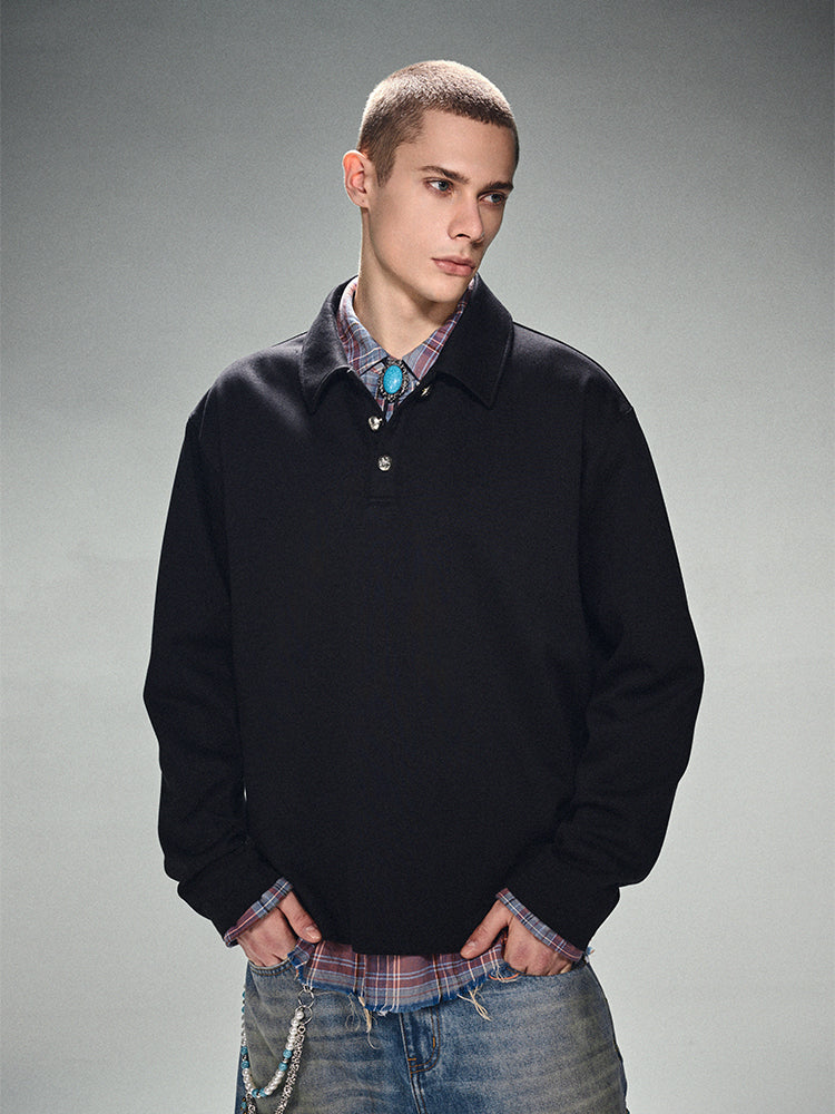 DICETINY Metal Button Long Sleeved Polo Shirt