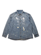 EVILKNIGHT(EK) Head Print Washed Denim Long Sleeved Shirt