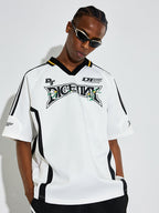 DICETINY Floral Logo Print Soccer Jersey Polo Shirt