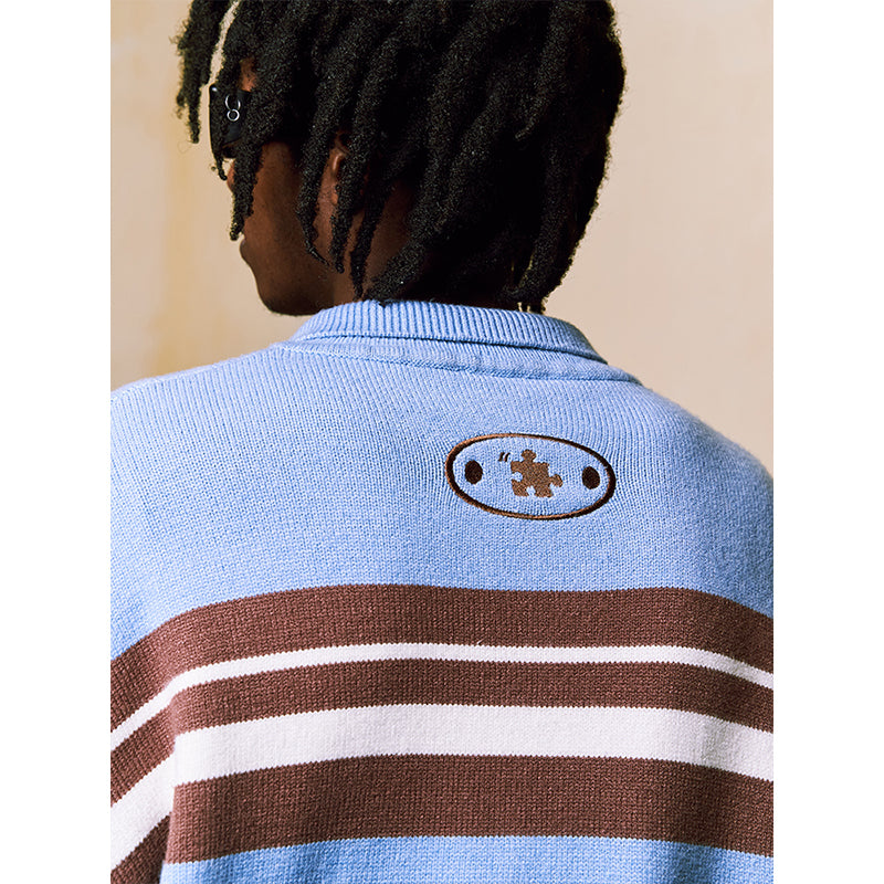 YADcrew Striped Polo Neck Knit Sweater