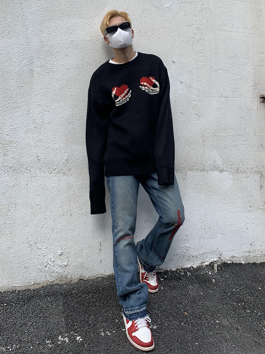 Skeleton Hands Heart Knit Sweater