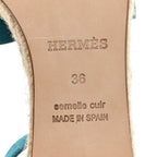 Suede Goatskin Elda Espadrille Wedge Sandals 36 Vert Oxford