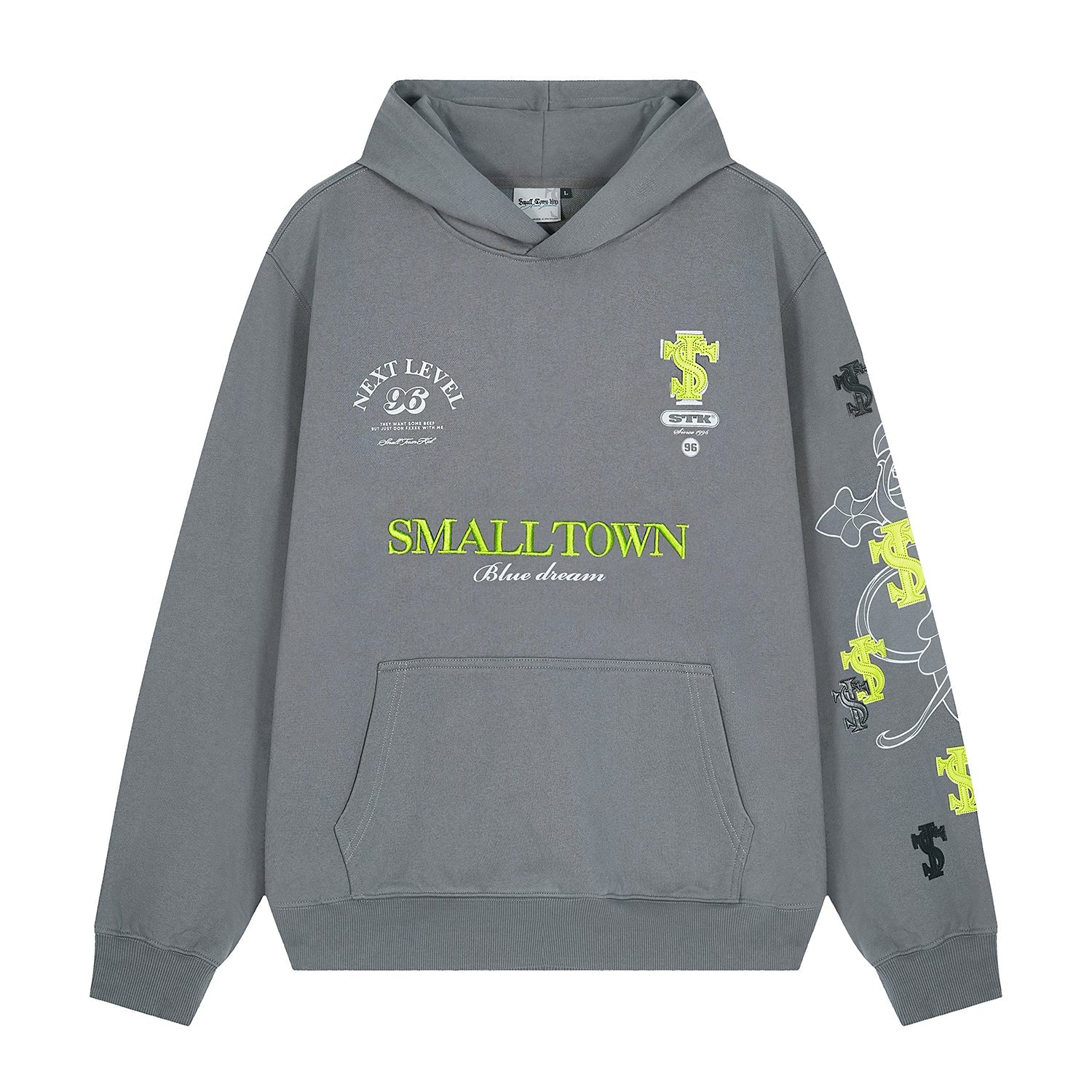 Small Town Kid Cross Print Patch Logo Leather Hoodie