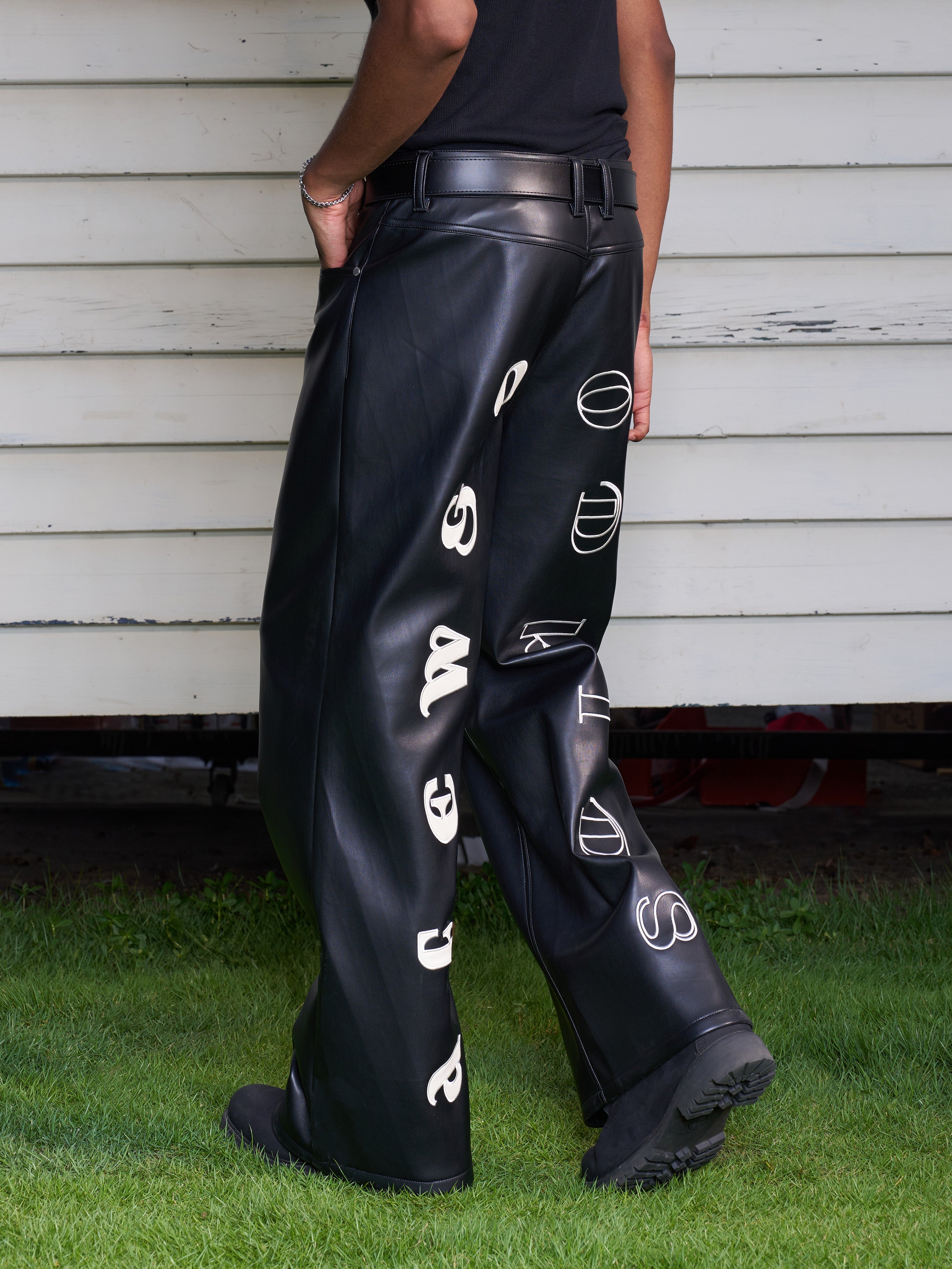 AFGK Punk Embroidery Leather Pants