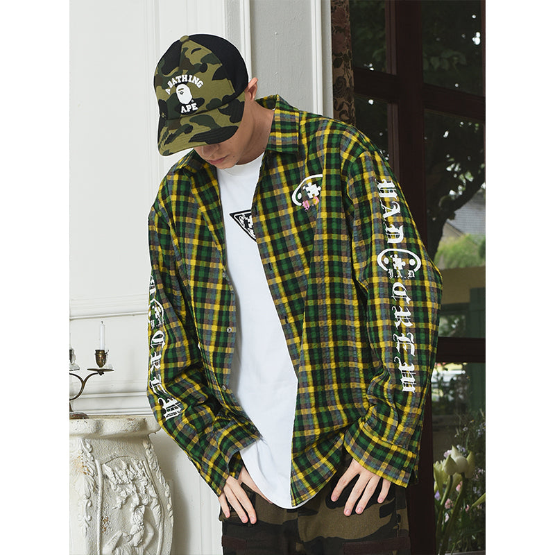 YADcrew Gothic Oval Puzzle Bubble Plaid Shirt