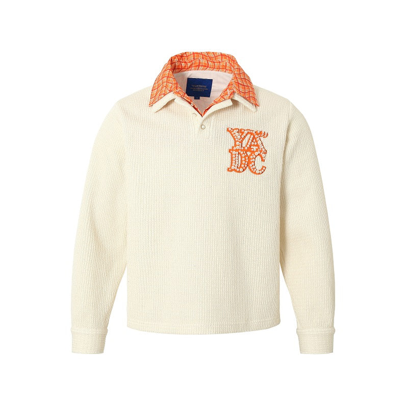 YADcrew Pearl Logo Double Collar Polo Knit Sweater