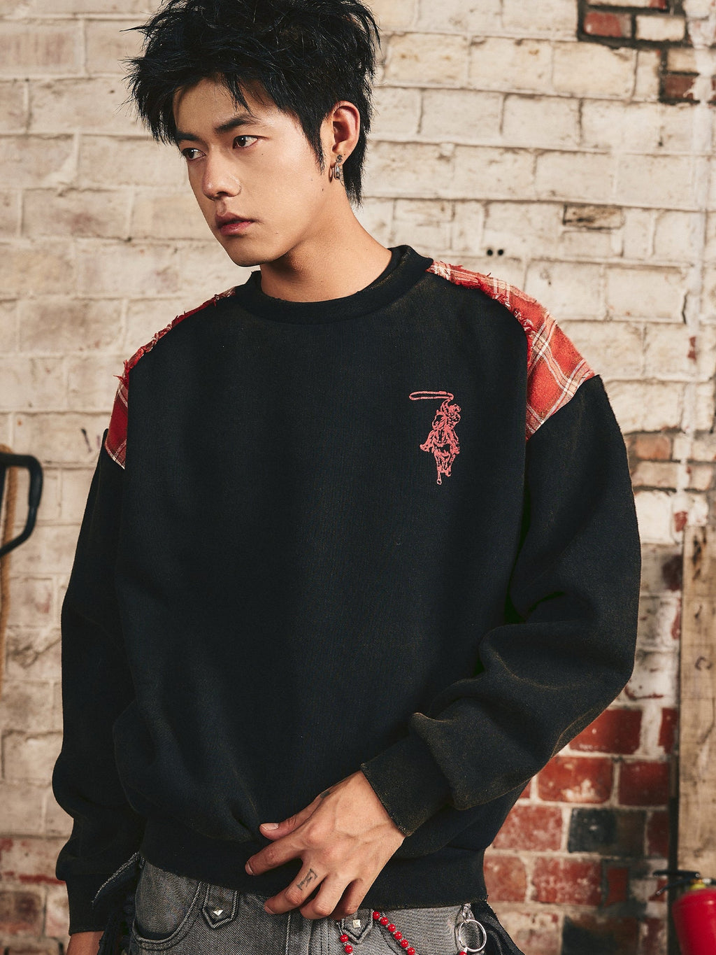 S45 Plaid Destruction Patchwork Sweatshirt