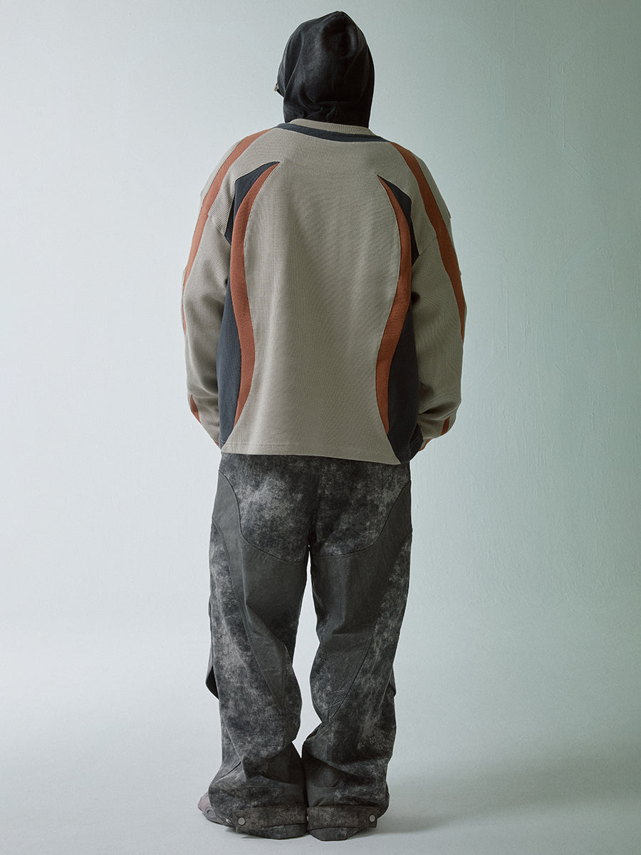F2CE Deconstructed Clashing Color Waffle Sweatshirt