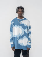 Harsh and Cruel Blue Sky Cloud Ripped Knit Sweater