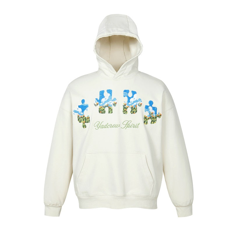 YADcrew Blue Sky Flower Puzzle Embroidery Hoodie