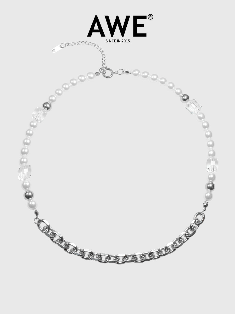 AWE Pearl Sugar Cube Crystal Necklace