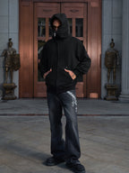 Small Town Kid Studded Cross Patch Zip Up Hoodie