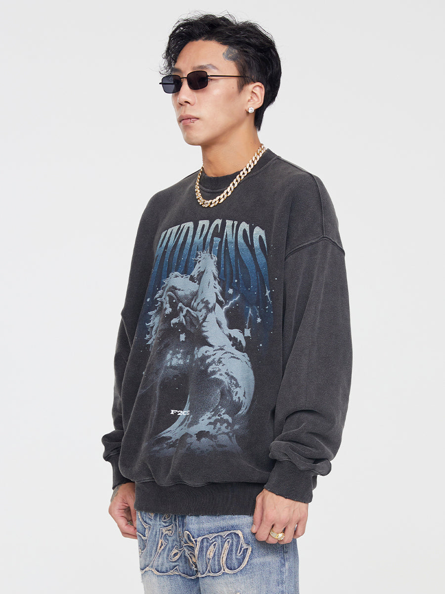 F2CE Vintage Washed Printing Sweater