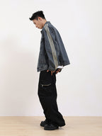 F3F Select Three Bar Striped Washed Denim Jacket