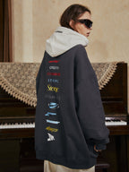 STEEPC Patchwork Turtleneck Two Tone Logo Print Hoodie