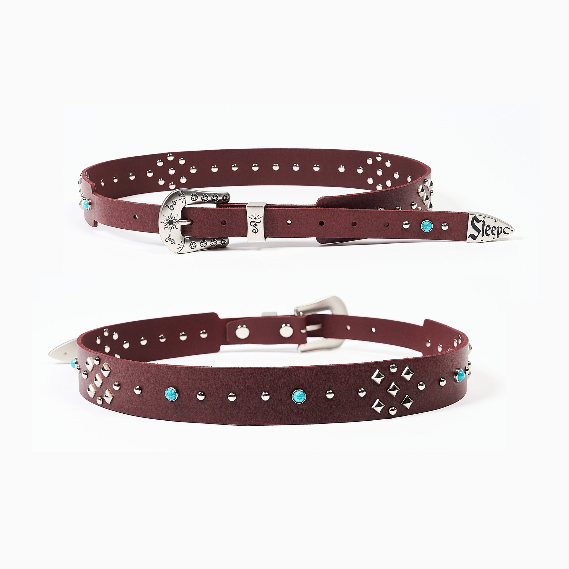STEEPC Turquoise Studded Tanned Leather Belt