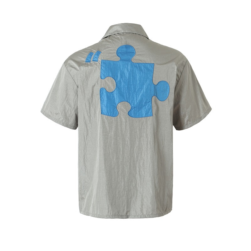YADcrew Plastic Pattern Fabric Short Sleeved Shirt