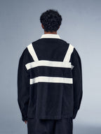 YADcrew x BIPOLAR Embroidered Long Sleeve Patchwork Polo Shirt
