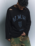 ANTIDOTE Hole Breaking Badge Printed Knit Sweater