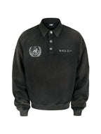 ANTIDOTE Badge Printed Washed Polo Sweatshirt