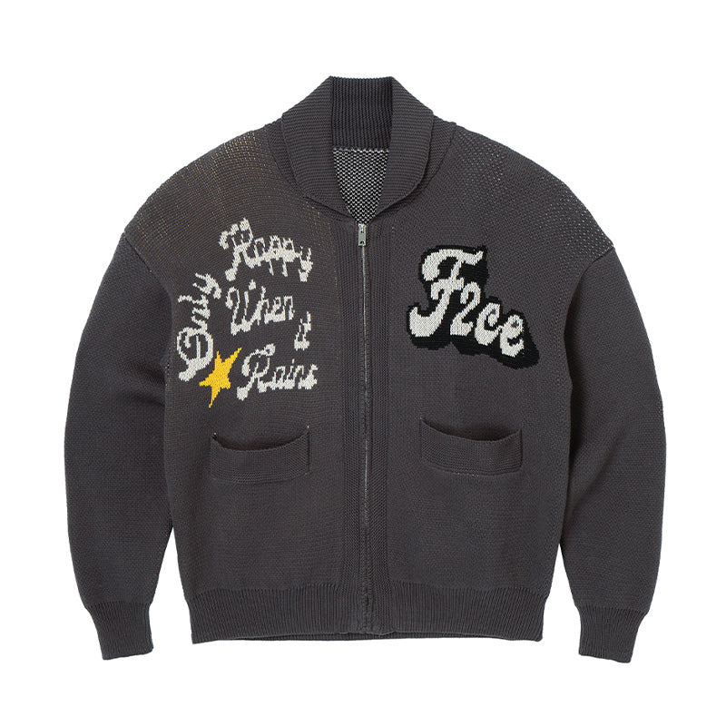 F2CE Embroidered Patchwork Zipper Knit Cardigan