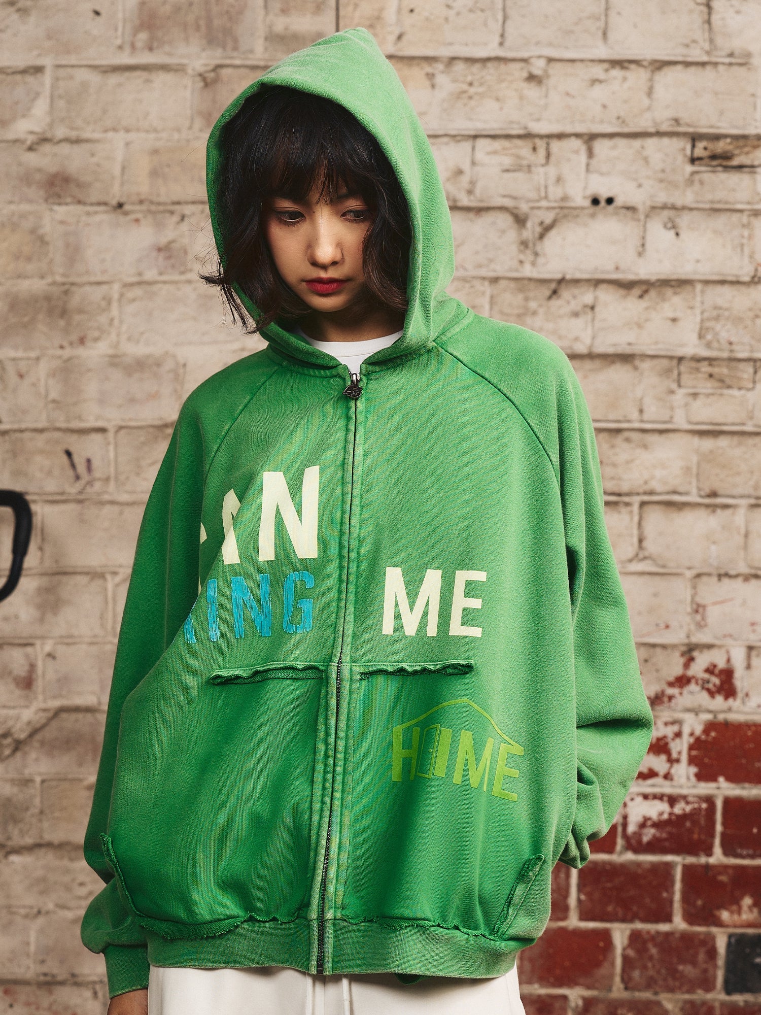 S45 Washed Flocking 3D Printed Zip Up Hoodie
