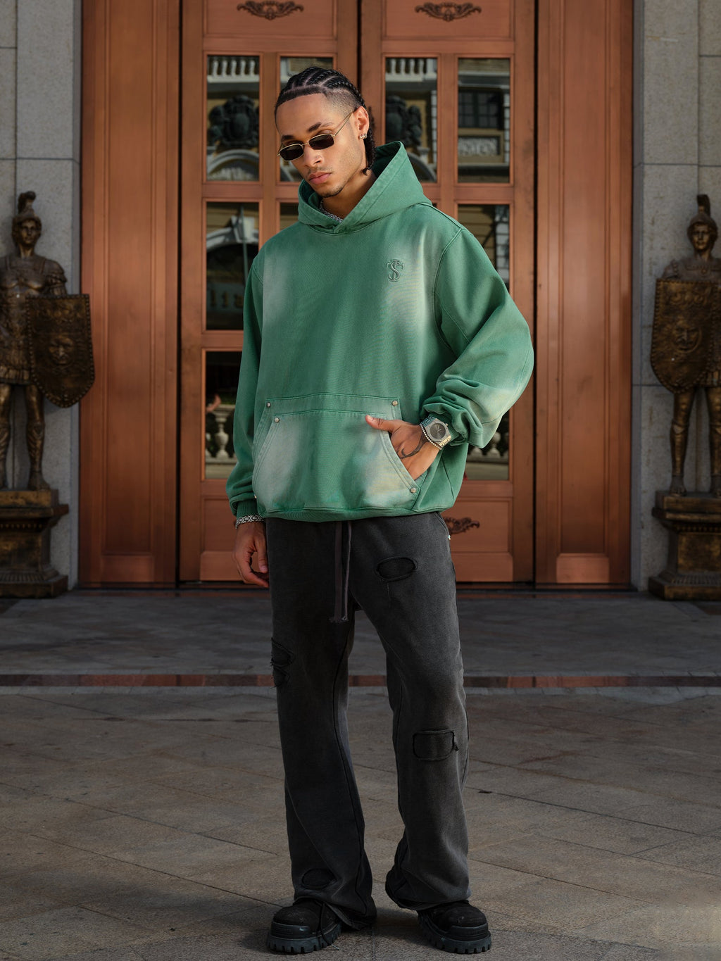 Small Town Kid Double Rivet Pocket Washed Hoodie